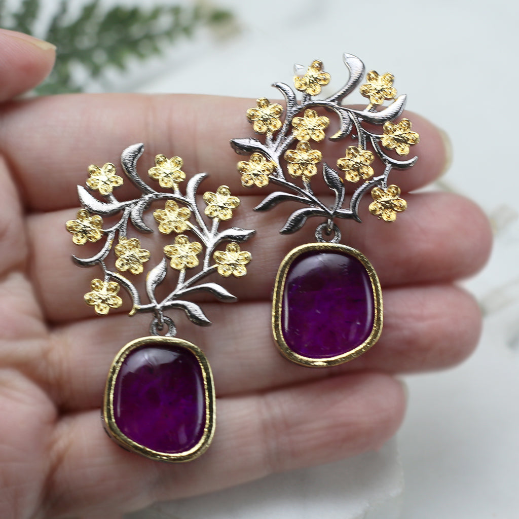 Purple Floral Drop Earring