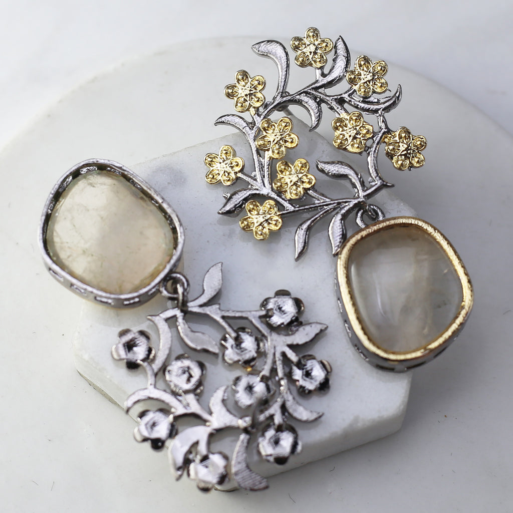 White Floral Drop Earring
