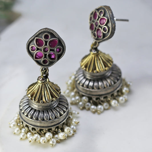 Ruby Tribal Floral Jhumke I Earring