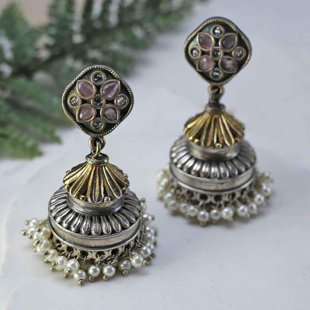 Pink Tribal Floral Jhumke I Earring