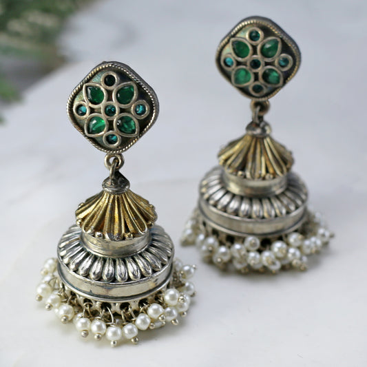 Green Tribal Floral Jhumke I Earring