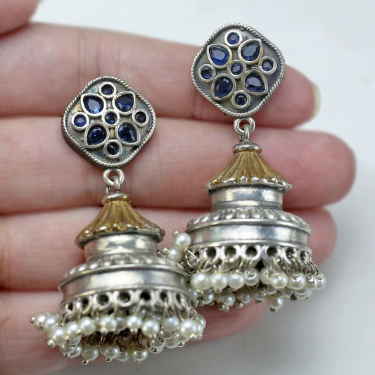 Blue Tribal Floral Jhumke I Earring