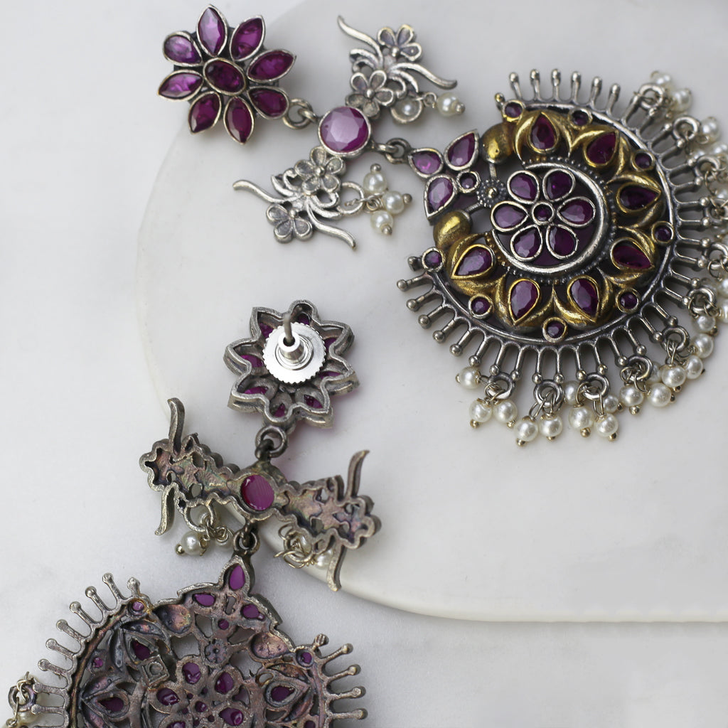 Ruby Flower Long Drop Earring