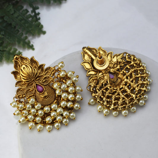 Ruby Lotus Pearl Stud Earring