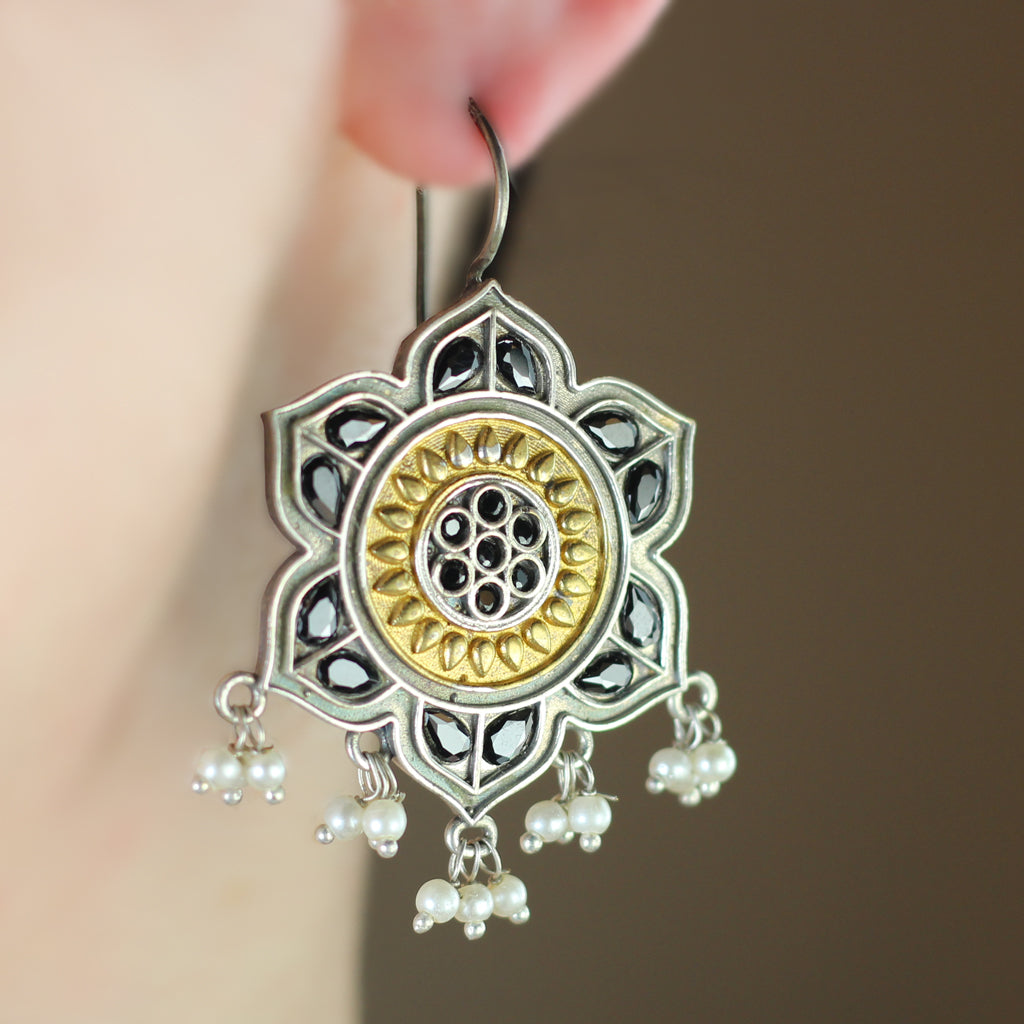 Black Hook Flower Drop Earring