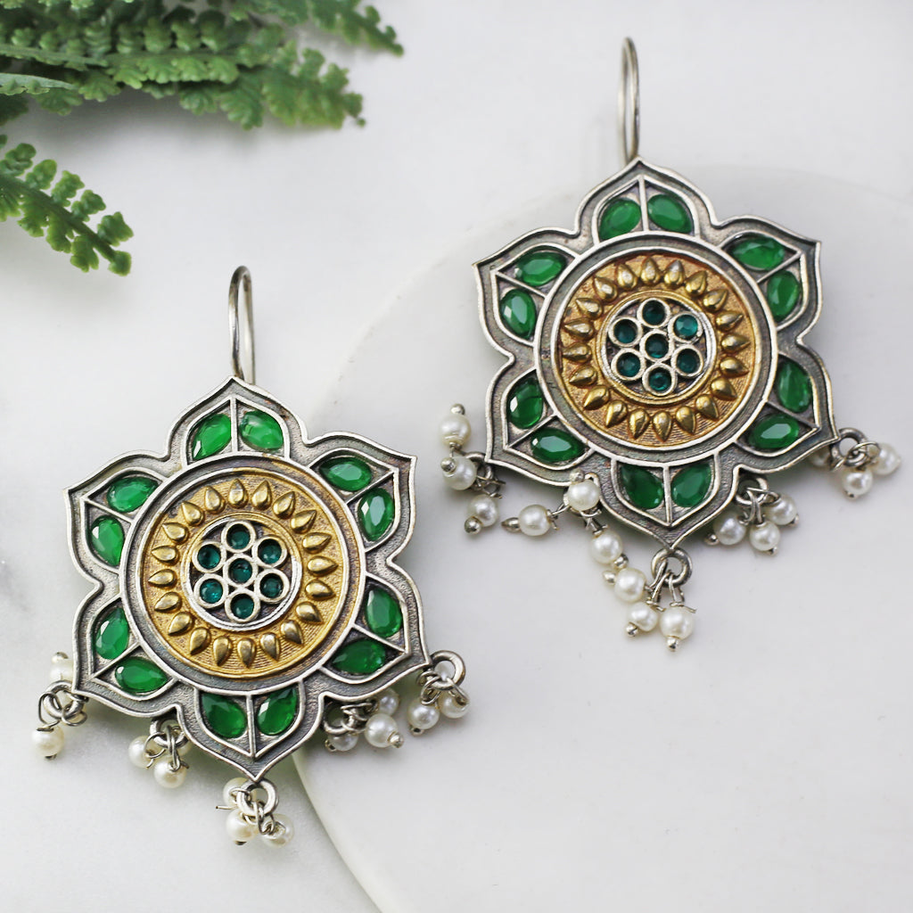 Green Hook Flower Drop Earring