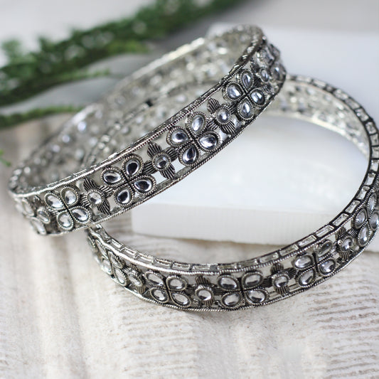 Statement Silver Plated Bangle Pair - Rabal