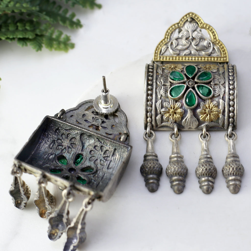 Green Tribal Square Drop Earring