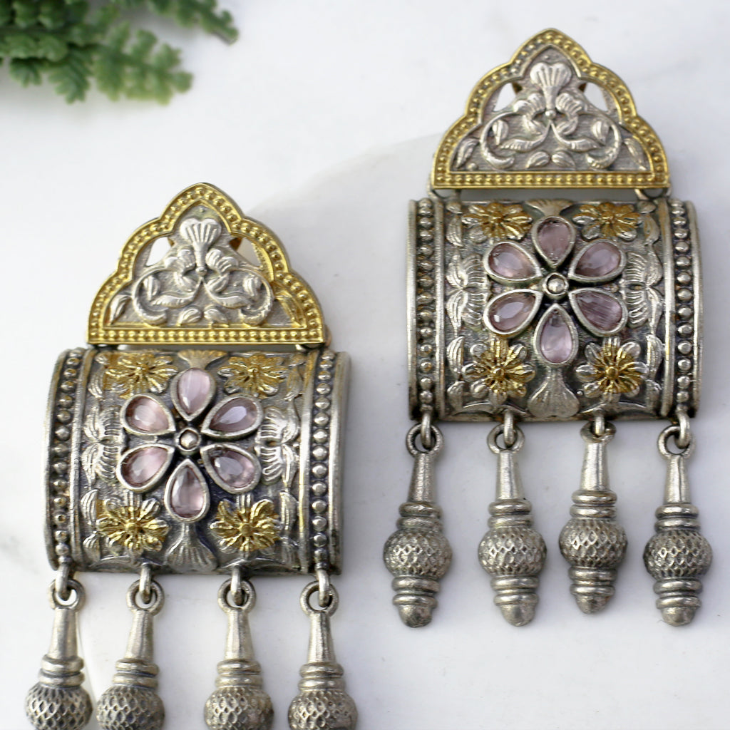 Pink Tribal Square Drop Earring