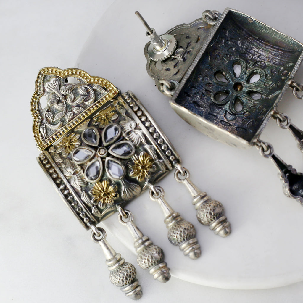 White Tribal Square Drop Earring