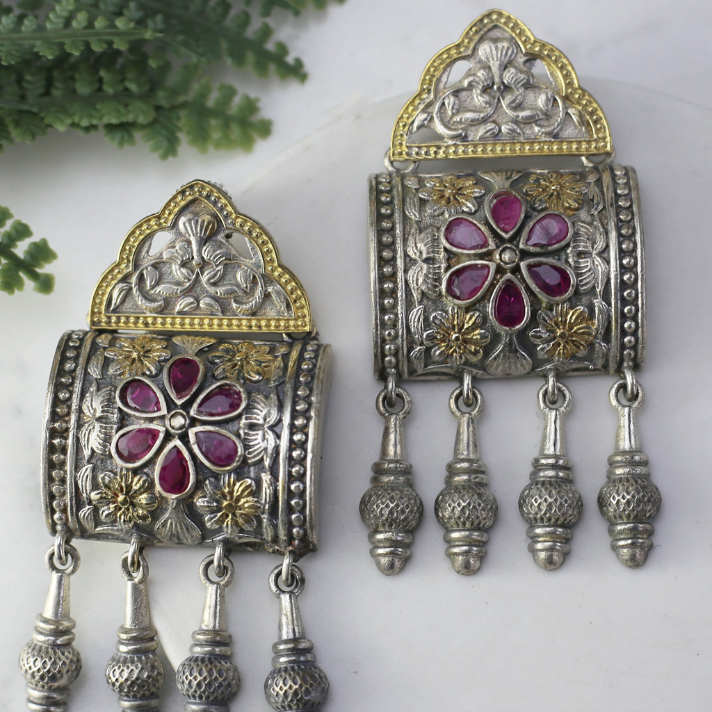 Ruby Tribal Square Drop Earring