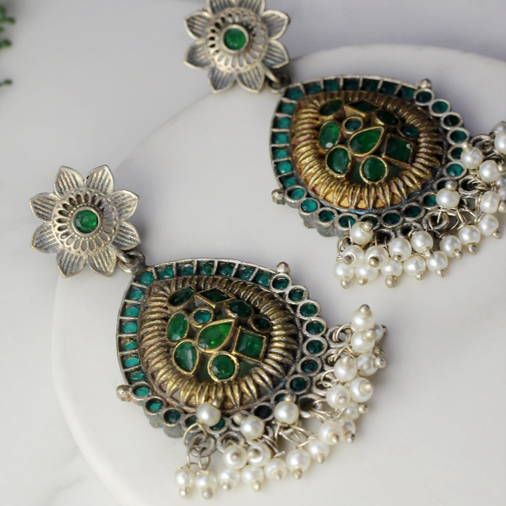 Floral Green Statement Tribal Drop Earring