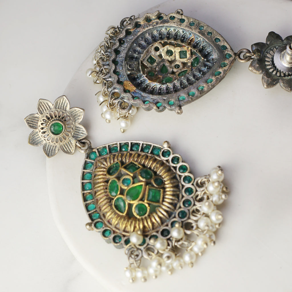Floral Green Statement Tribal Drop Earring