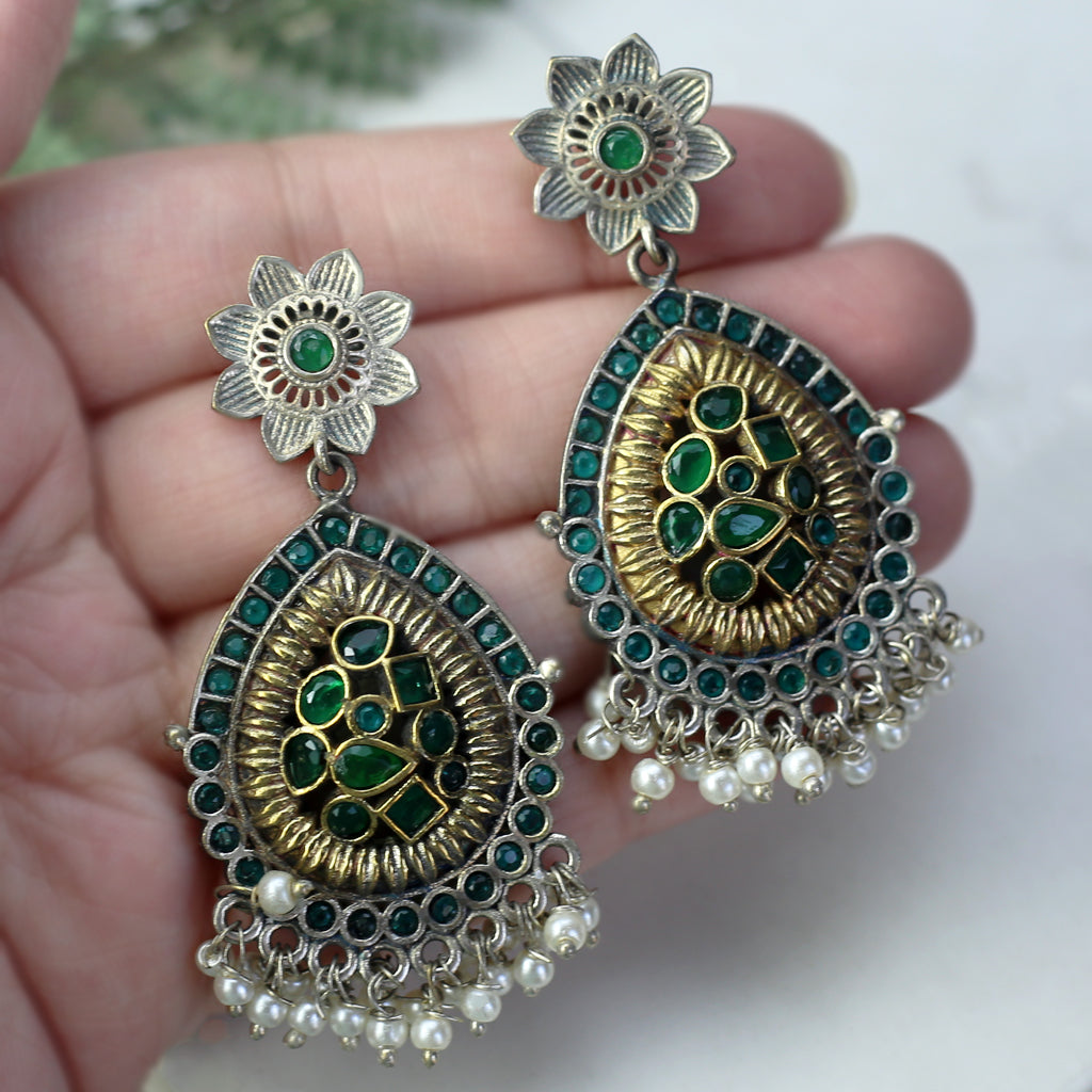 Floral Green Statement Tribal Drop Earring