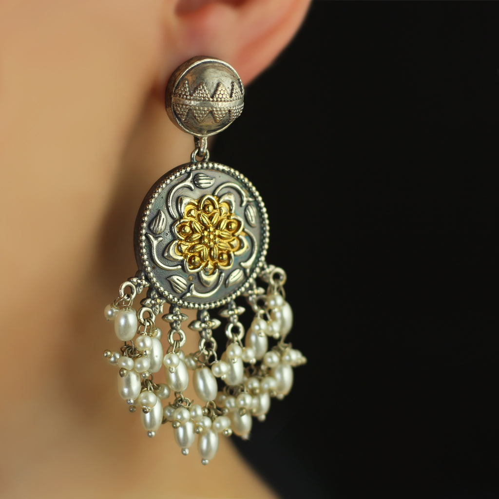 Statement Two Tone Pearl Drop Earring
