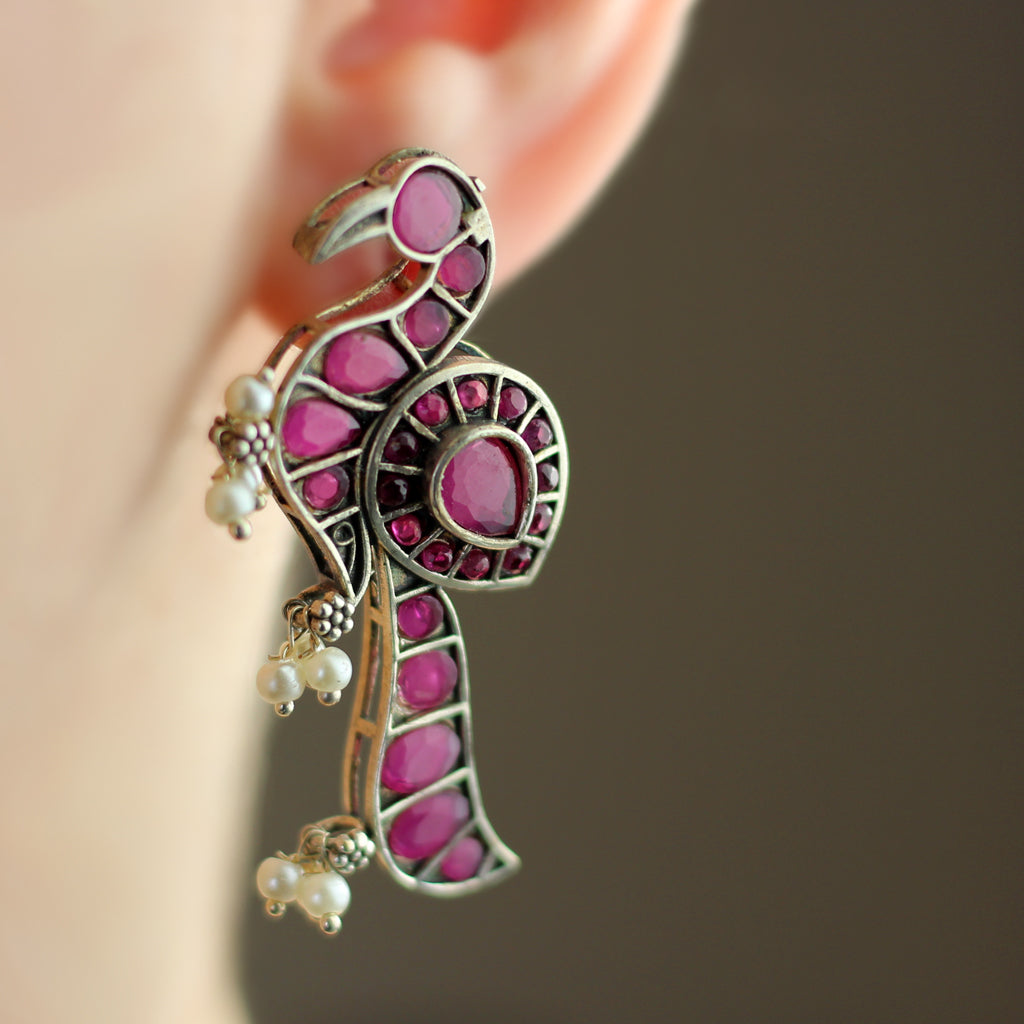 Pink Peacock Stud Earring