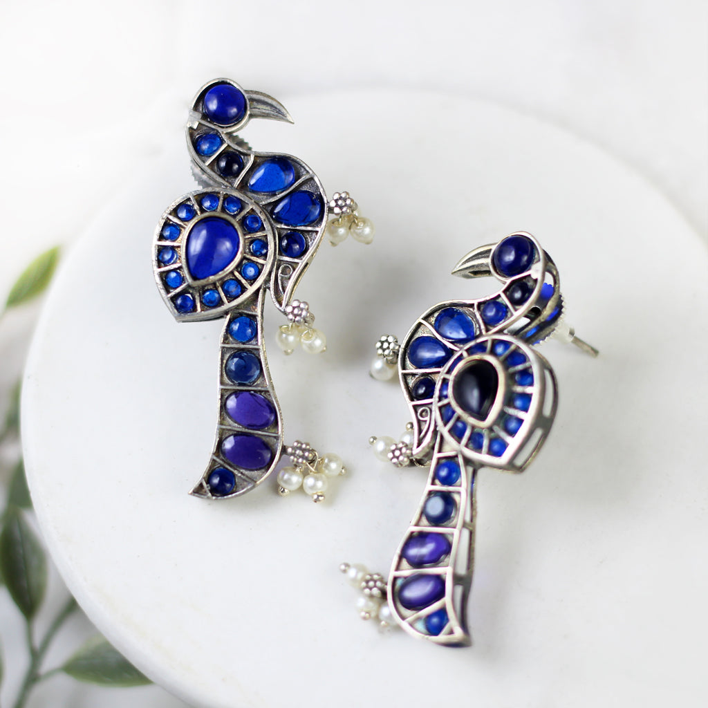 Blue Peacock Stud Earring