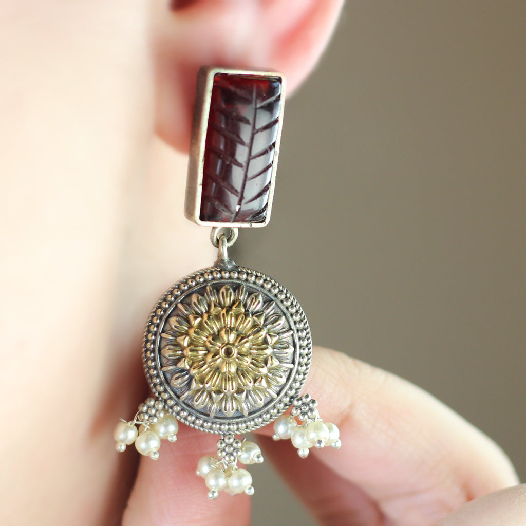 Maroon Statement Round Drop Earring - Rabal