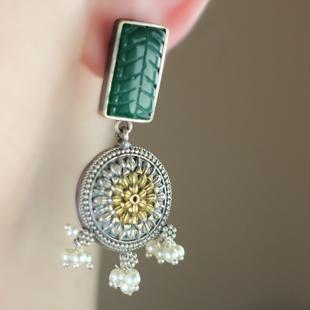 Green Statement Round Drop Earring