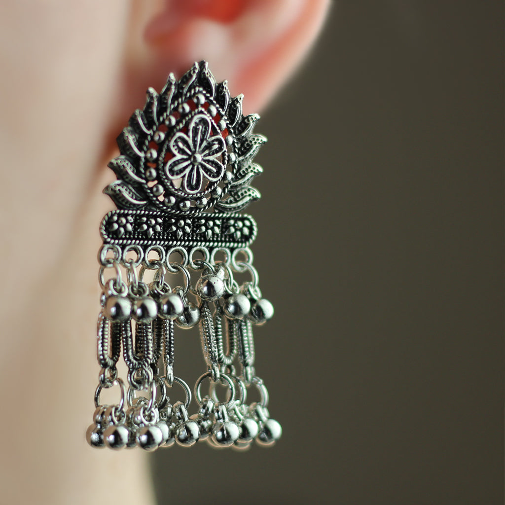 Tribal Oxidised Drop Earring