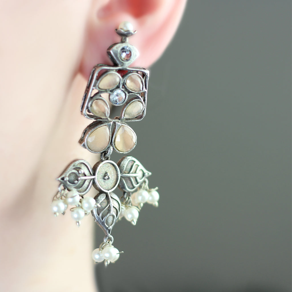 Peach Tribal Flower Drop Earring