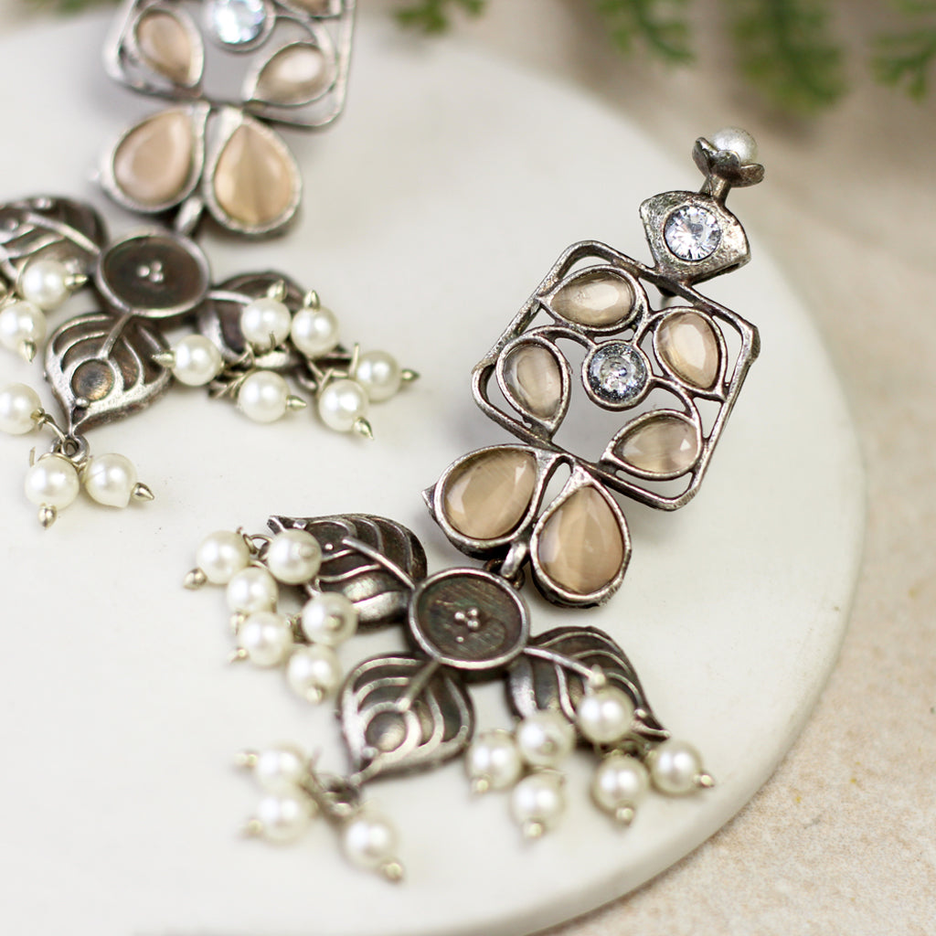 Peach Tribal Flower Drop Earring