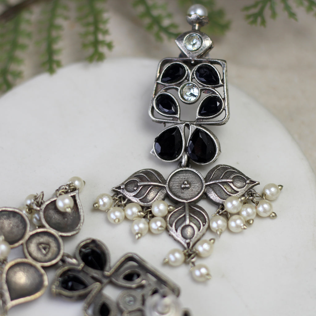 Black Tribal Flower Drop Earring
