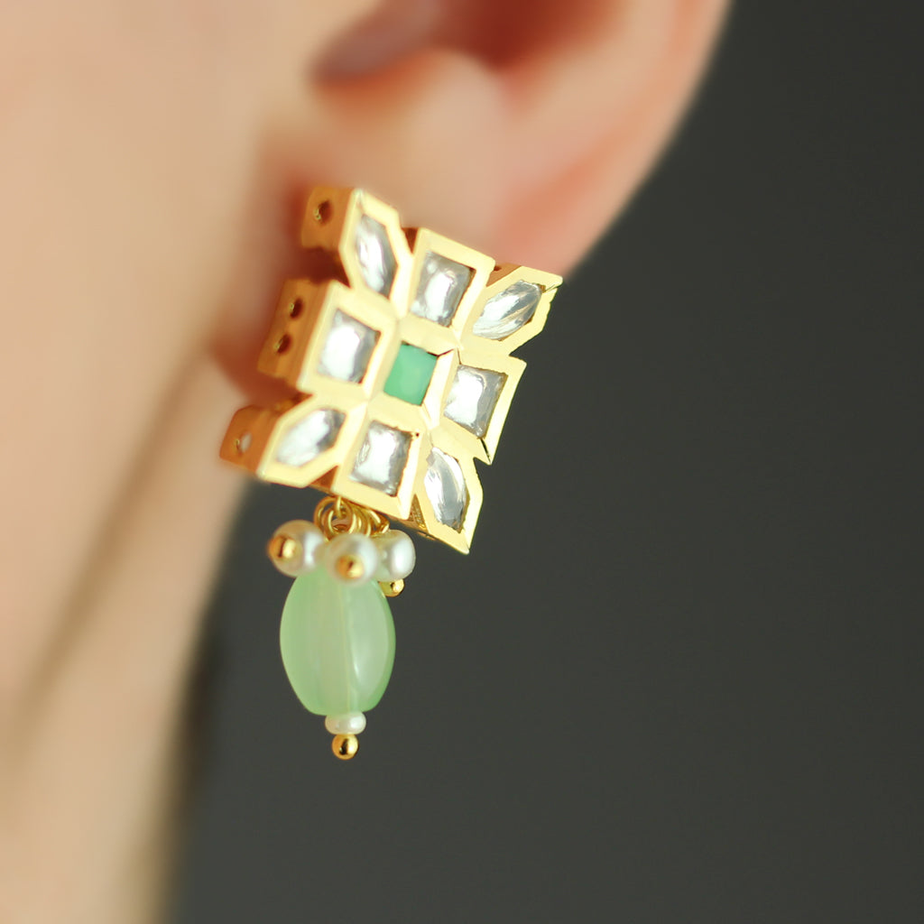 Light Green Kundan Square Stud Earring