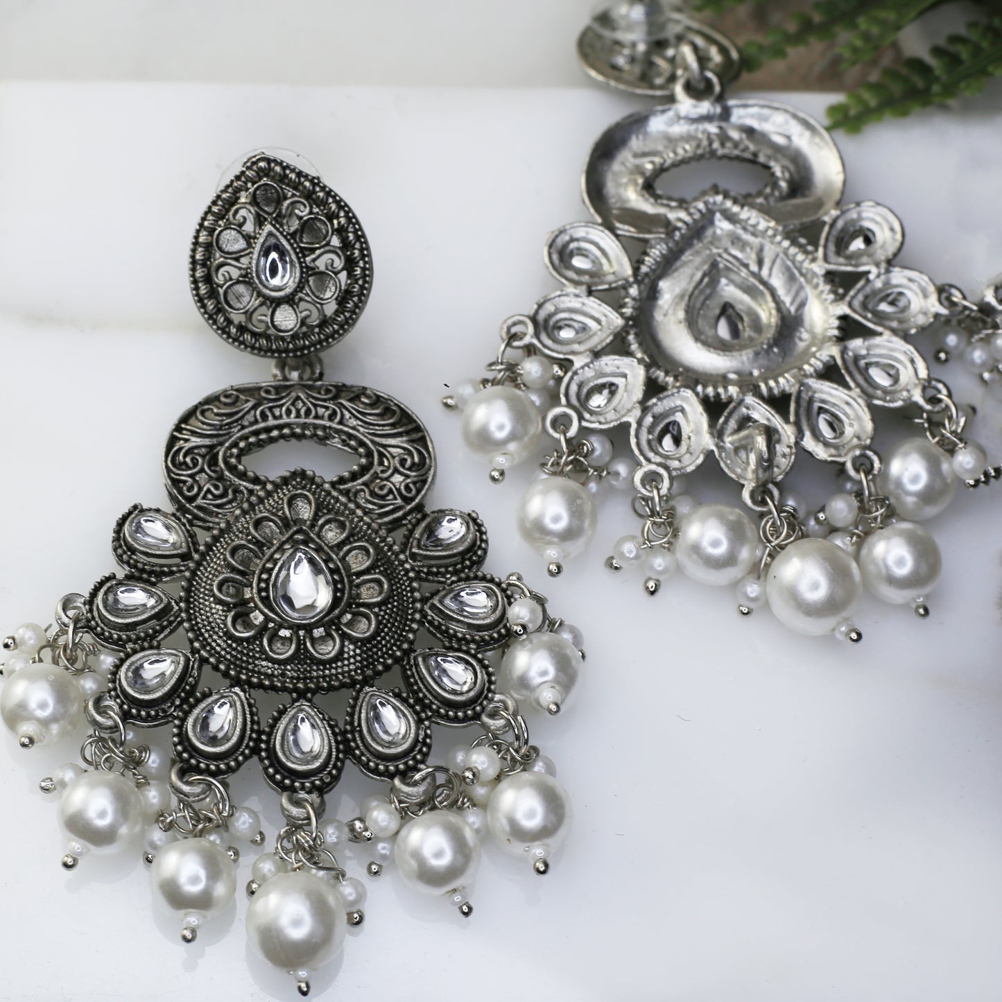 White Pearl Statement Flower Drop Earring