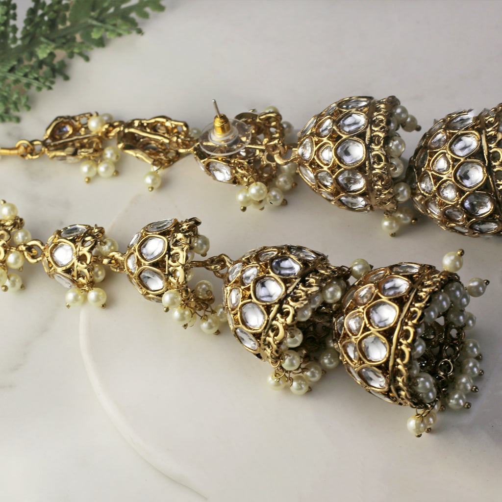 Traditional Bridal Drop Jhumke Earring with Saharey