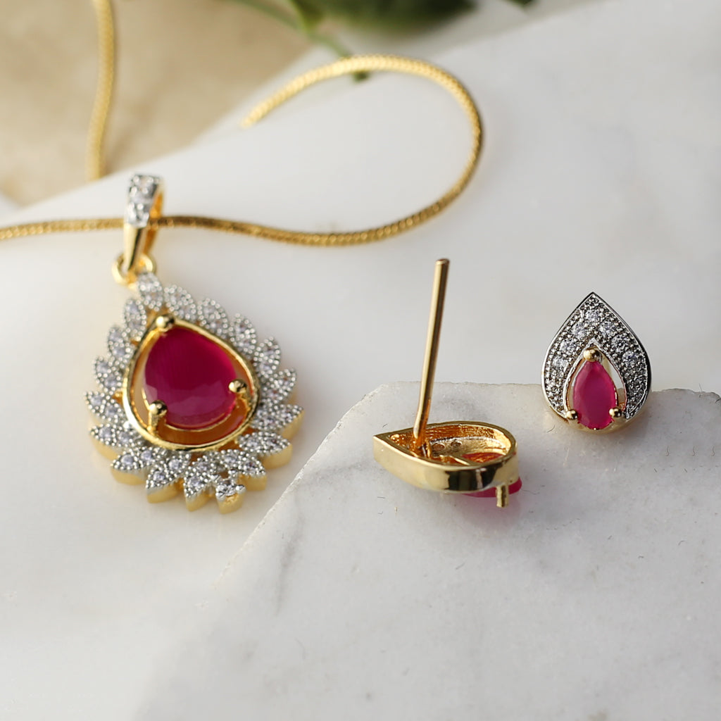 Ruby Statement Pendant Set I Chain Included - Rabal