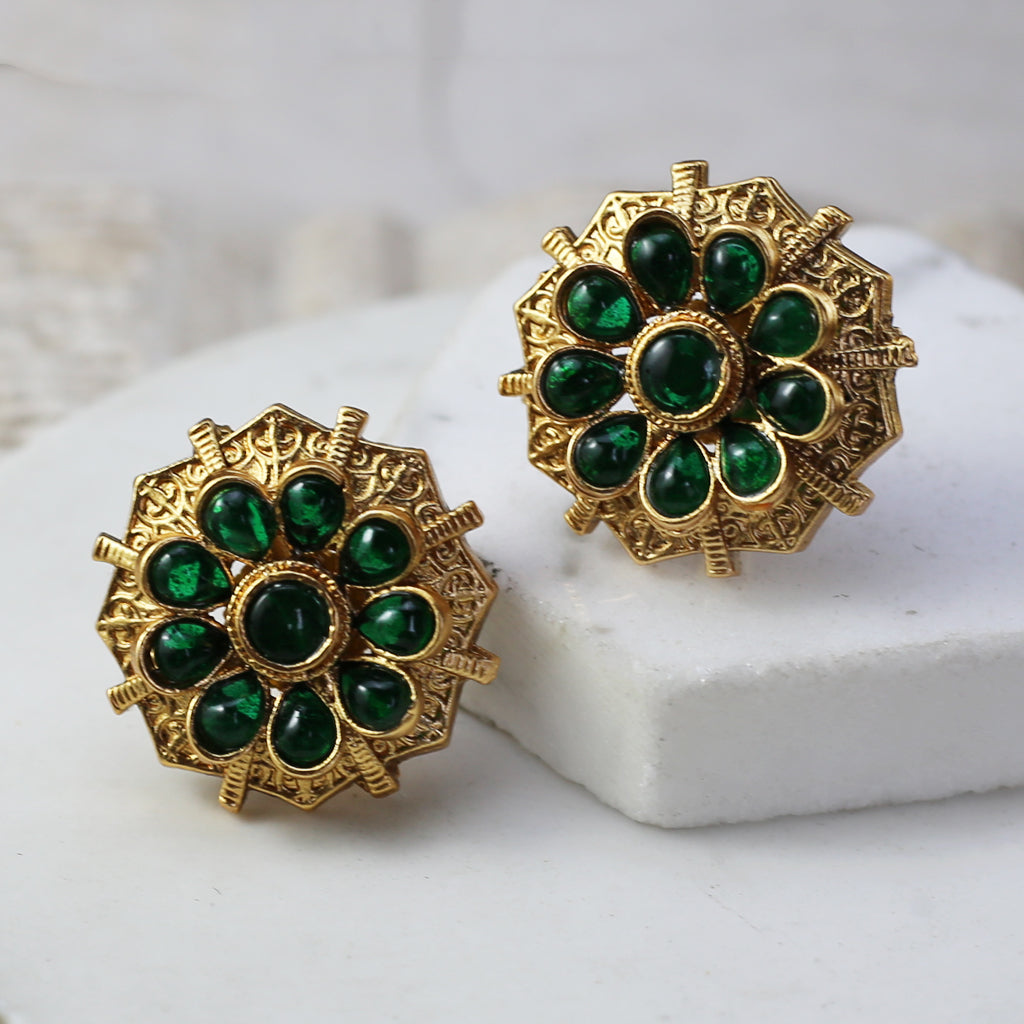 Green Flower Stud Earring