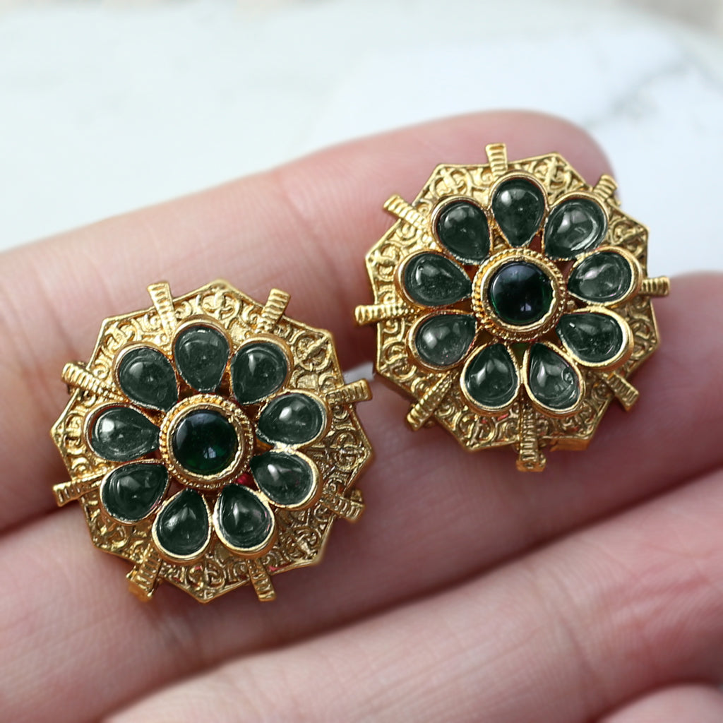 Green Flower Stud Earring