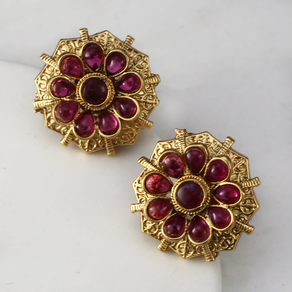 Ruby Flower Stud Earring
