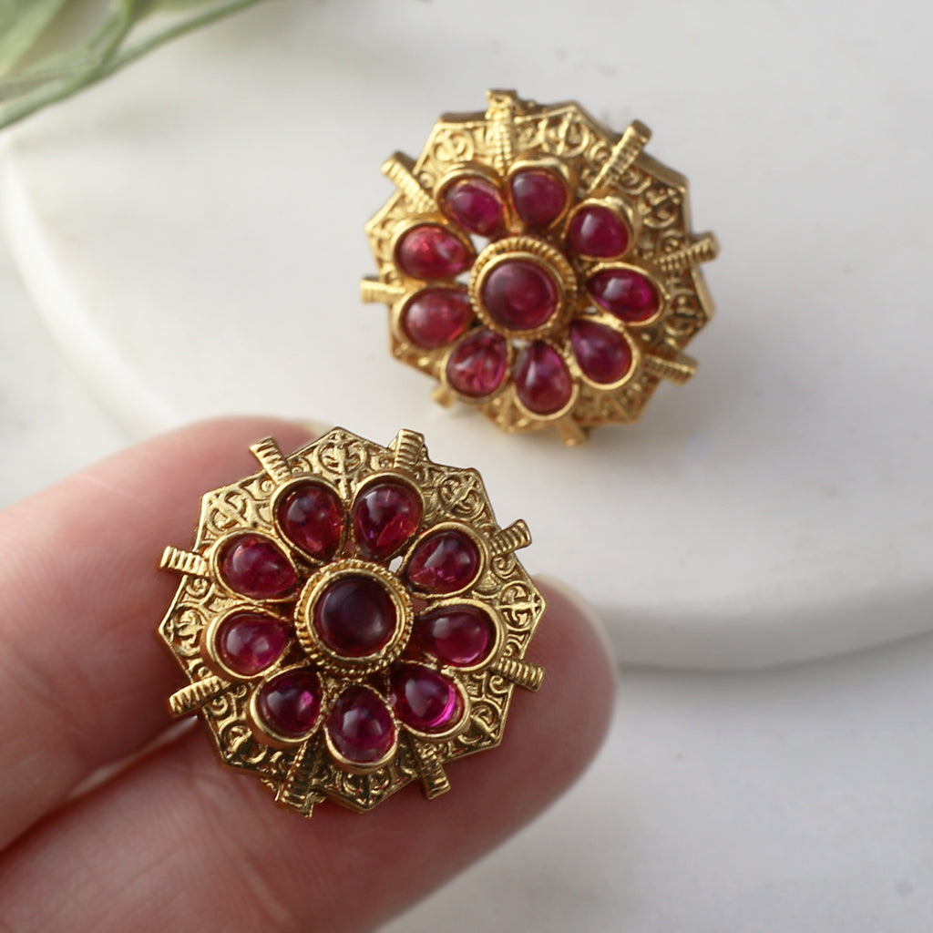 Ruby Flower Stud Earring
