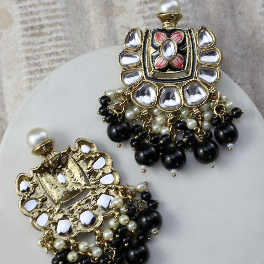 Black Floral Drop Earring