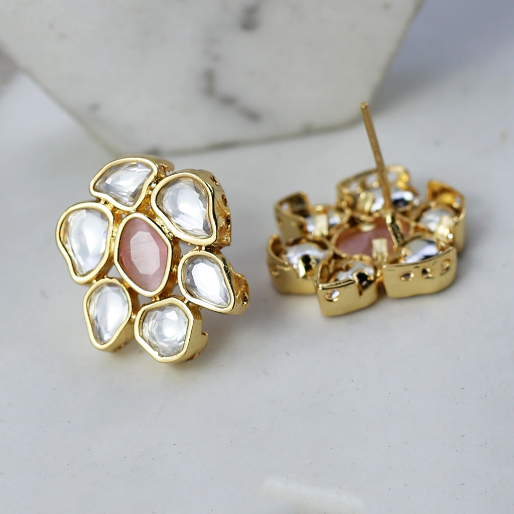 Pink Kundan Stud Earring