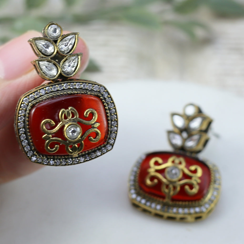 Maroon Kundan Earring