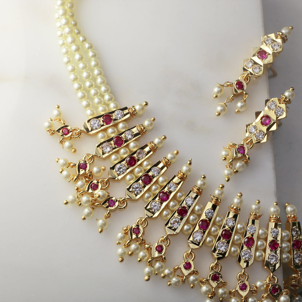 Traditional Pearl Choker with Earrings I Necklace - Rabal
