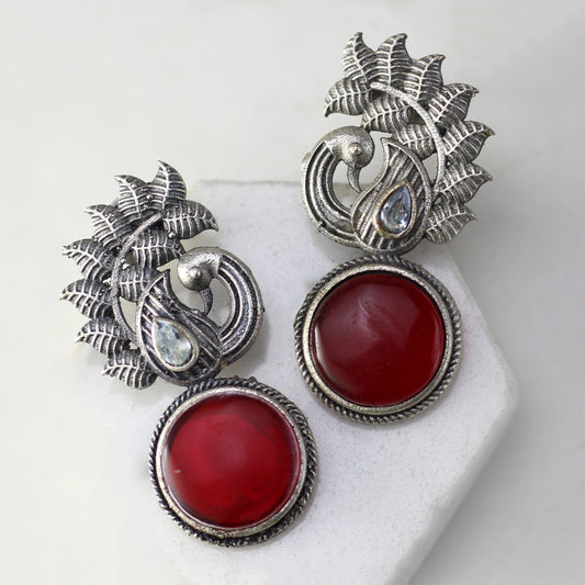 Red Peacock Tribal Drop Earring - Rabal