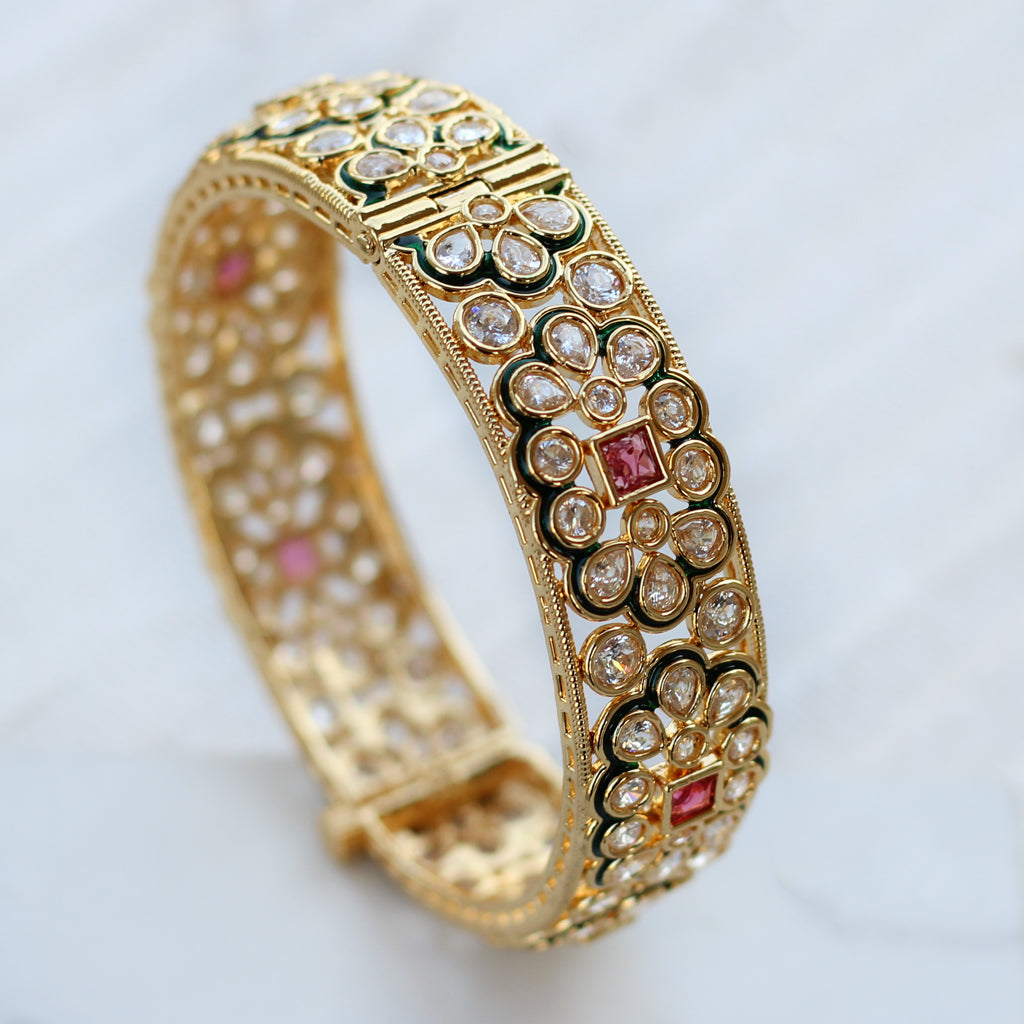 Ruby Kundan Floral Lock Bangle