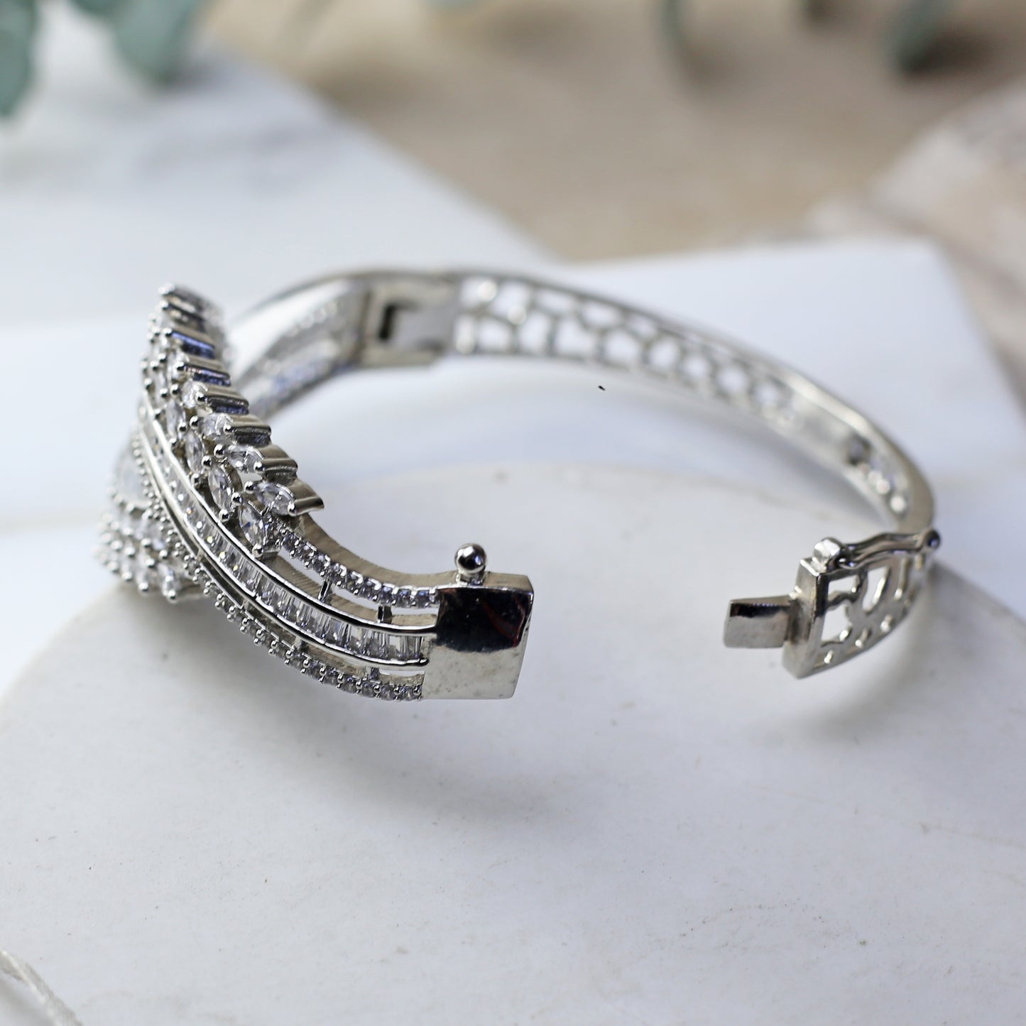 Silver Zircon Cuff Bangle