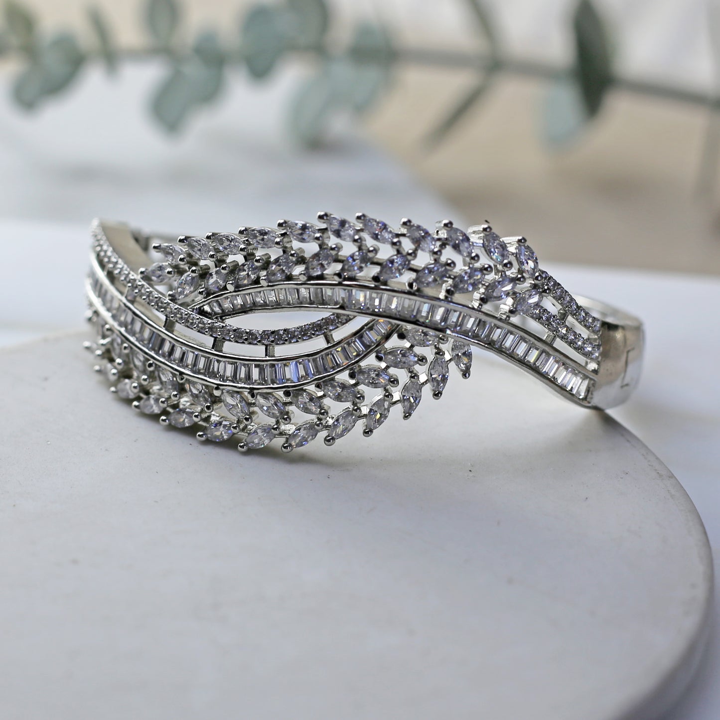 Silver Zircon Cuff Bangle - Rabal