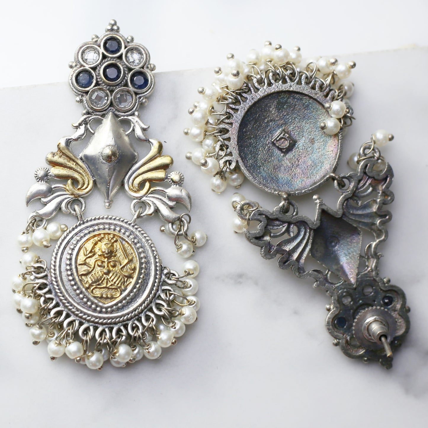 Blue / White Tribal Drop Earring