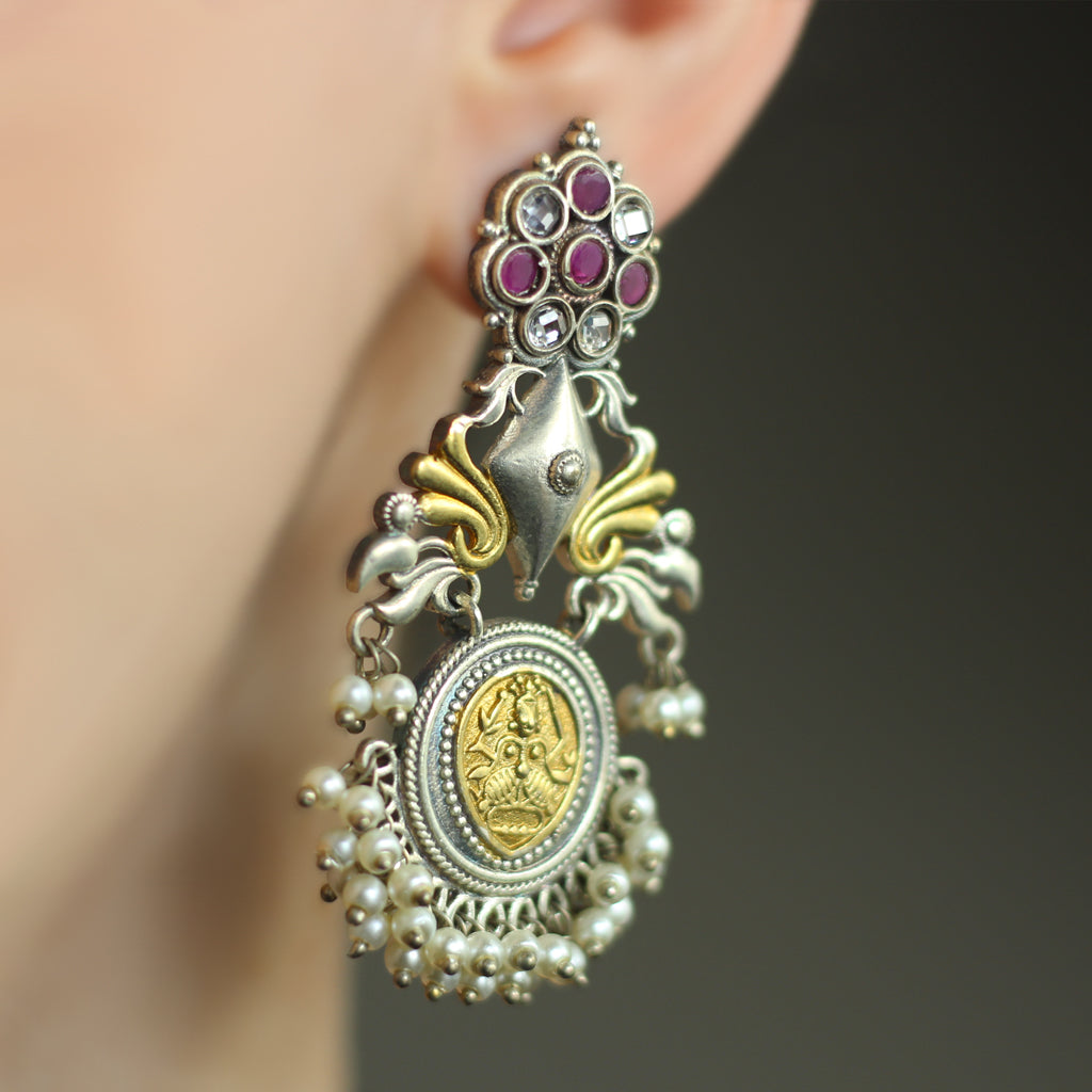 Ruby / White Tribal Drop Earring