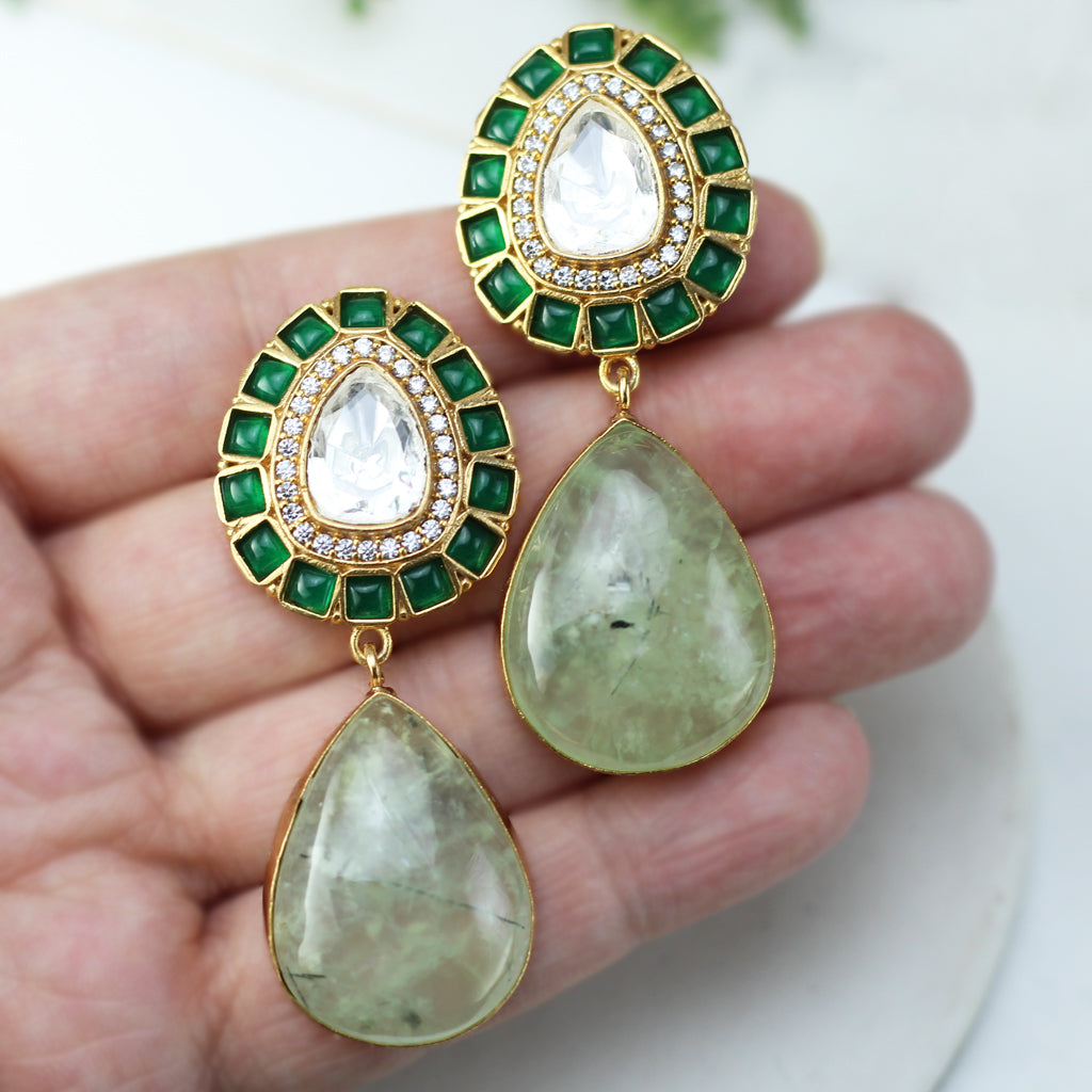 Green Kundan Drop Earring - Rabal