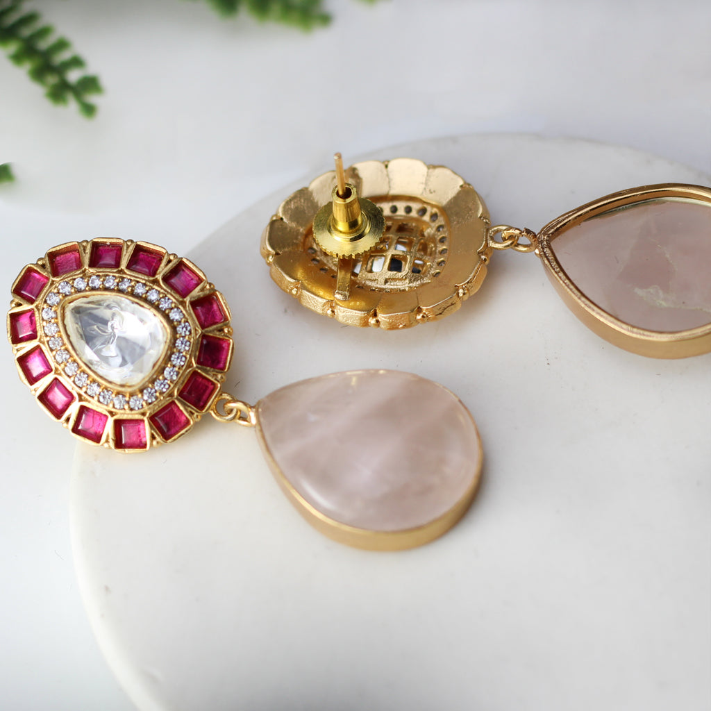 Pink Kundan Drop Earring - Rabal