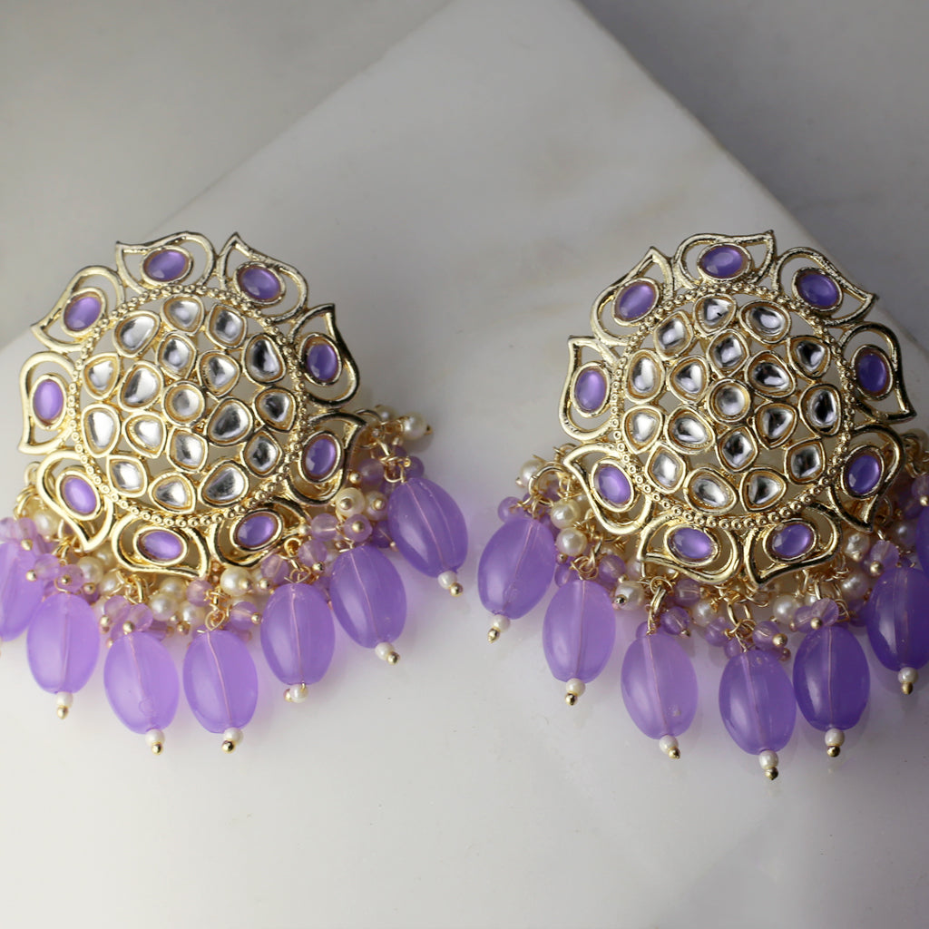 Purple Flower Pearl Drop Earring