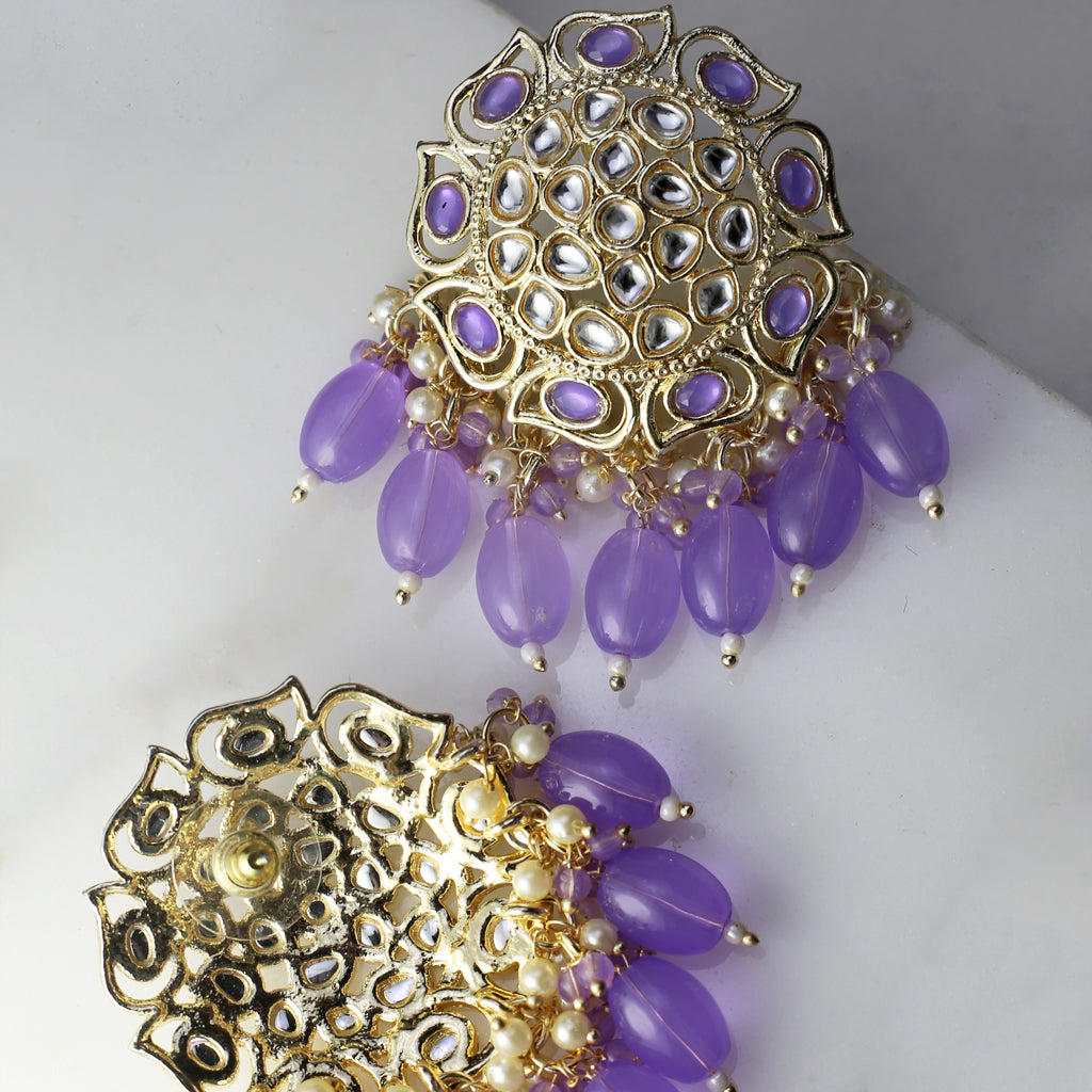 Purple Flower Pearl Drop Earring