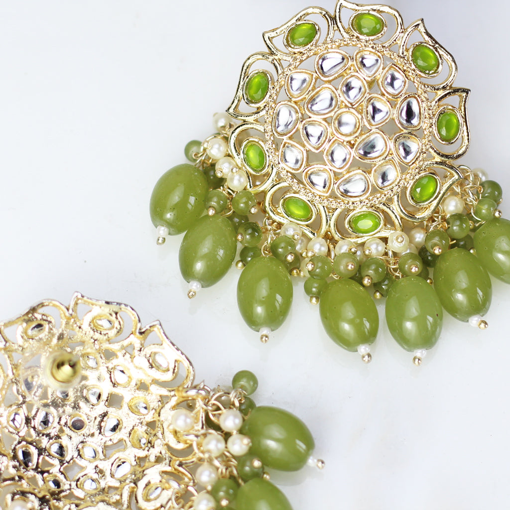 Mehndi Green Flower Pearl Drop Earring